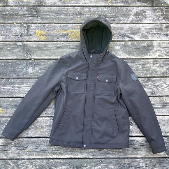 Levi's Other - Levi's Sherpa Lined Soft Shell Hooded Trucker Jacket Men’s Medium Black